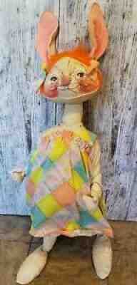 Vtg Annalee Mobilitee Country Easter Bunny Girl Rabbit 1971 approx 35" Huge rare