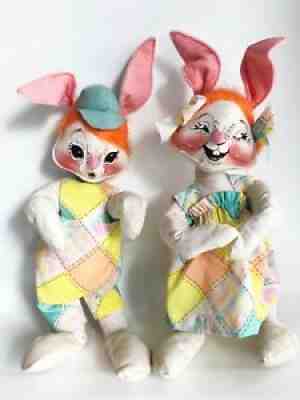 VINTAGE ANNALEE LARGE EASTER BUNNY RABBIT BOY GIRL DOLL 21â? 1971 RED HAIR