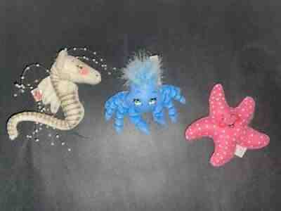 Annalee 2002 Set of 3 sea - 4" pink starfish, blue crab, white seahorse