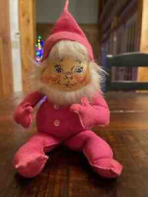 Annalee Vintage 1967 12" Fushia PINK Gnome Christmas with Hat Doll - Rare!