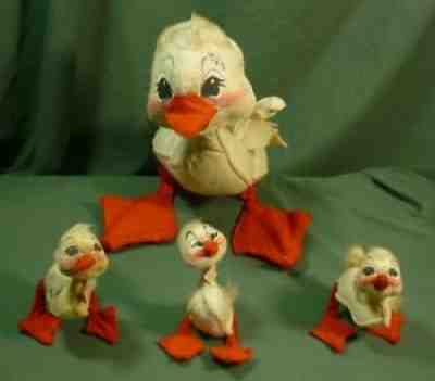 Annalee Dolls 15" Duck & Three 5" Ducklings c1971 Spring Easter AL821