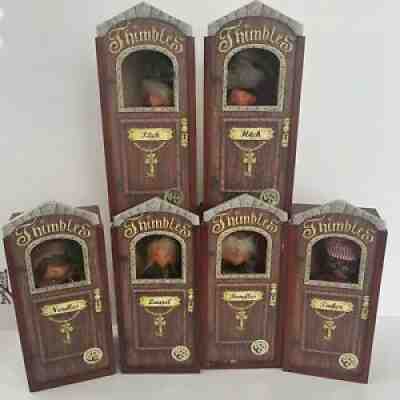 RARE Set of 6 Annalee Christmas Thimbles 6" Dolls in Wood Boxes Vintage