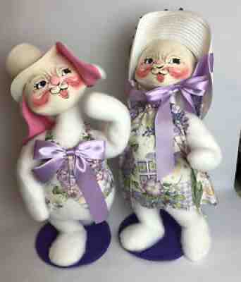 Vintage Annalee Mobilitee Dolls Large 18" Easter Bunny Rabbit Man Lady Pair EUC