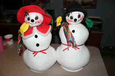 2 Vintage 18" ANNALEE Christmas Holly Snowman Snowmen