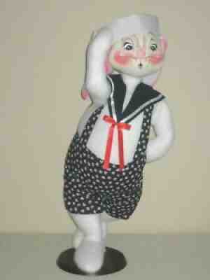 ANNALEE 30" Tall Sailor Boy Nautical Bunny On Wood Stand ~ NWT ~ USA '00