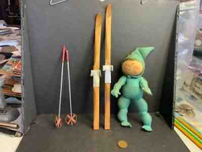 Vintage Annalee Mobilitee Elf Skier with Annalee Skis and Poles, Christmas