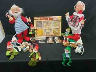 Lot of 9 Christmas ANNALEE dolls w/ accessories Santa Mrs Claus Elves & More
