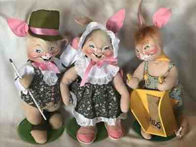 Annalee Three Large 20â? Easter Spring Bunny Rabbits Garden Wheelbarrow Parade