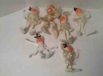 Lot Of 6 White Frosty Winter Elf Annalee Doll, 1993 - 2003 Christmas, Tinsel