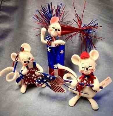 Annalee Patriotic Mice 2006 ; Set Of 3 Adorable Mice, Unusual Firecracker Mouse