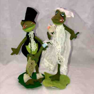 Vintage Annalee Bride Groom Frogs 1969 With Tags Bridal Couple Felt Doll Wedding
