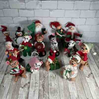 Lot Of 15 Annalee Christmas Figurines Mice Elves Santa Dogs Bear Some Vintage