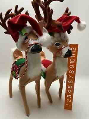 2007/08 Pair Annalee Large 26â? Tall Felt Christmas Reindeer Collectable Anna Lee