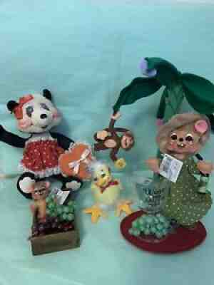 5 Annalee Lot Panda, Monkey Tree, Wine Girl, Chick, Wine Crate Mouse New & Used