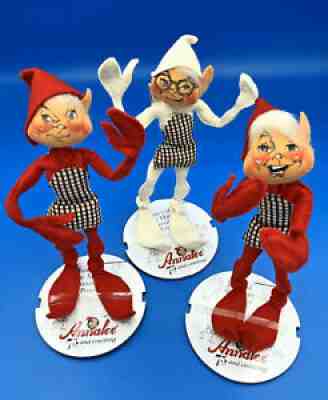 Annalee Doll (3) 7" Workshop Elves Vintage Annalee 1966 Tush Tags