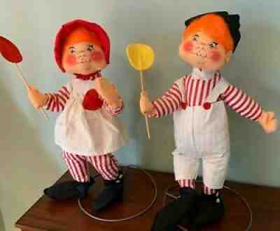 Vintage Easter Lollipop Child Set of Twins Annalee Dolls Hand Sewn 1971