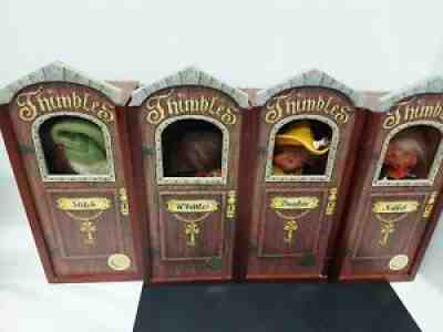 Set of 4 Annalee Halloween thimbles stitch whittle dunkin niblet 6" Wood Boxes