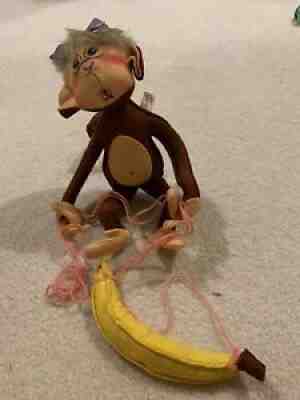 HTF Rare Vintage Annalee Girl Monkey On Banana Trapeze 1973 Ooh Face~ 12"