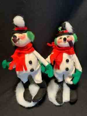1978 1982 Vintage Annalee Mobilitee Christmas Pipe Smoking Snowmen w Top Hats 9"