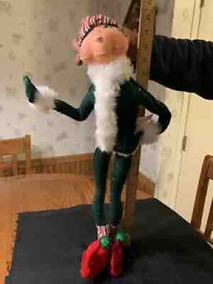 Annalee 2005 Poseable Christmas Tall Elf Vintage Wire Limbs Green Outfit #TUB6