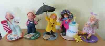 Lot of 5 Annalee Doll Society Logo Kids 1985, 1987, 1988, 1998-1999, 1999-2000