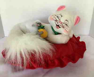 Annalee c.2008 Holiday Christmas White Cat Mouse Cheese Pillow 13" Large Plush