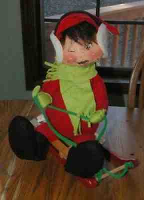 14" 1980 Annalee Boy on Wood sled Sliding Darling Figurine