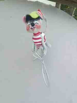 Vintage 1965 Annalee Mouse Doll Riding Bicycle 9"