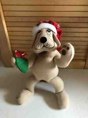 Annalee 2007- 10" Christmas Pooch Wearing Santa Hat -Slipper Very Nice Condition