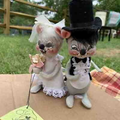 VINTAGE ANNALEE BRIDE AND GROOM MICE 1965 WEDDING 7â? with Tags