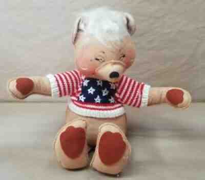 Vintage ANNALEE 1983 Bear in Patriotic Sweater 20" America Red White Blue
