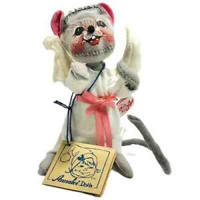 Annalee Mobilitee Dolls 1995 Angel Mouse 7" Annalee Gray Mouse White Pink Tags