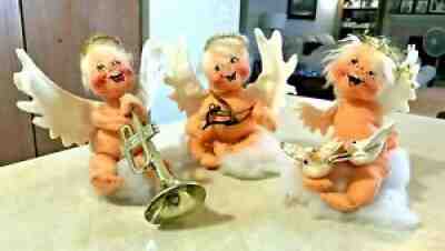 (3) ANNALEE ANGELS WITH TRUMPET SLINGSHOT AND DOVES - DIFFERENT DATES - USED