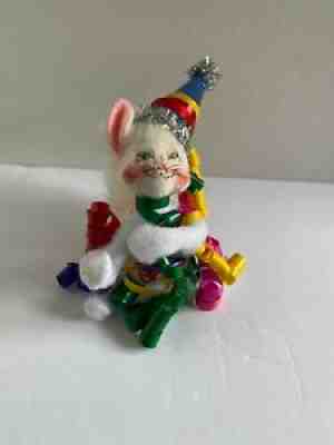 Annalee 4" Celebration Cat with ribbons and party hat - Mint - RETIRED RARE