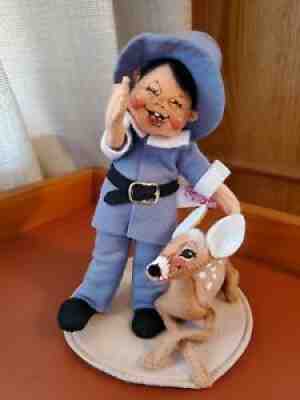 EUC 7" Pilgrim Boy with Fawn Annalee Doll, 1994 Thanksgiving, Kid, Deer