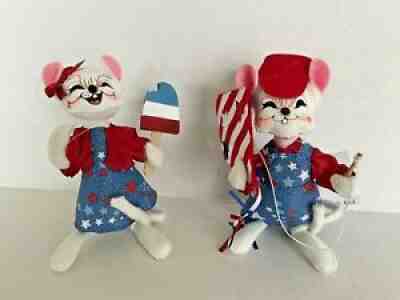 ANNALEE 6 INCH PATRIOTIC GIRL & BOY MICE - PAIR OF 2 - #250517&417 - 2017 - NWTâ­