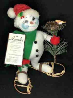 Annalee Doll Snowman 9" Poseable Plush Snowshoes Birds Nest 2009 Winter Figure