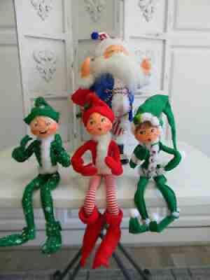 Lot of (4) ANNALEE Christmas Holiday Bendable Posable Lg Dolls~3 Elves & 1 Santa