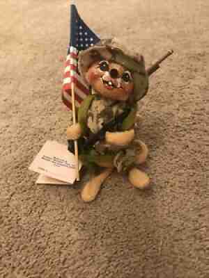 VTG ~1991 ANNALEE 7â? Mobilitee Army Mouse Doll Military Patriotic Flag #9931 EUC