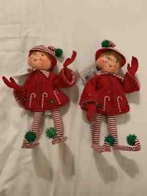 Pair Of Annalee 9â? Red Candycane Elves Collector 2006