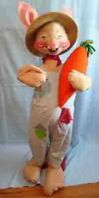 RARE 1981 STORE DISPLAY 4'TALL 48â? ANNALEE COUNTRY BOY BUNNY WITH CARROT D-60