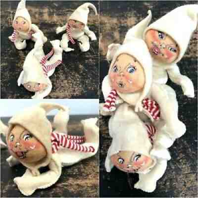 3 RARE Vintage 1964 ANNALEE White ELF PIXIE Mobilitee MID-CENTURY Christmas 60s