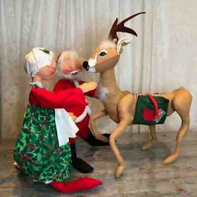Vintage ANNALEE Mobilitee Dolls Large 27" Santa & Mrs. Clause With 36" ReindeerÂ 
