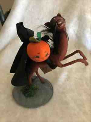 Annalee 1994 10 inch Halloween Headless Horseman Doll riding Horse with Pumpkin