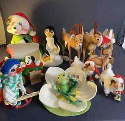 Lot Of 11 Annalee Dolls- Frog, Penguin Mom&baby,dog, Duck, Panda, Deer & Sheep