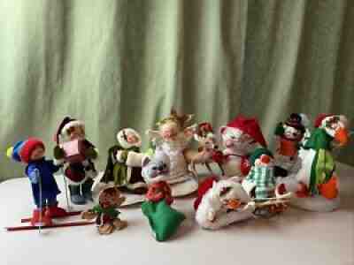 12 Lot Vintage ANNALEE Dolls Mr & Mrs Santa Claus,Snowman, Deer, Goose, Cat More