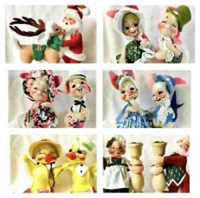 Lot of VINTAGE ANNALEE Ducks, Santa w/reindeer plus Mrs Claus, Easter Bunnies