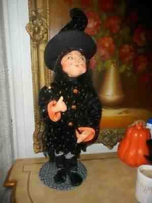 RARE HALLOWEEN ANNALEE 30" WITCH, VELVET COAT, PUMPKIN BUTTONS, LONG HAIR,