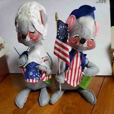 Vintage Annalee Mobilites Patriotic Mice Dolls 1971 W/Tags Flag 14 in. Large USA