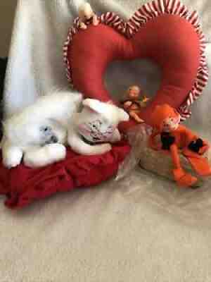 Lot Of 3 Annalee Heart Cat Mouse Dolls Elf On Bale 10â?-12â?